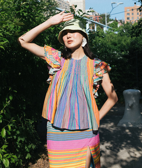 Striped Eucalyptus Fiber Smocked Top