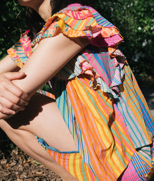 Striped Eucalyptus Fiber Smocked Top