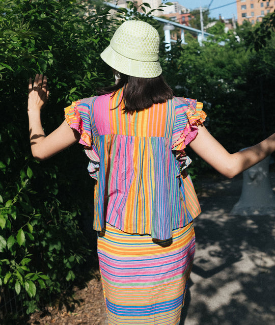 Striped Eucalyptus Fiber Smocked Top