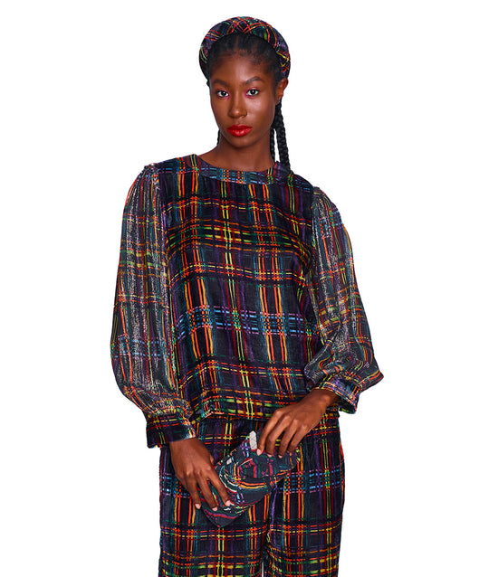 Leila Plaid Silk Velvet Blouse