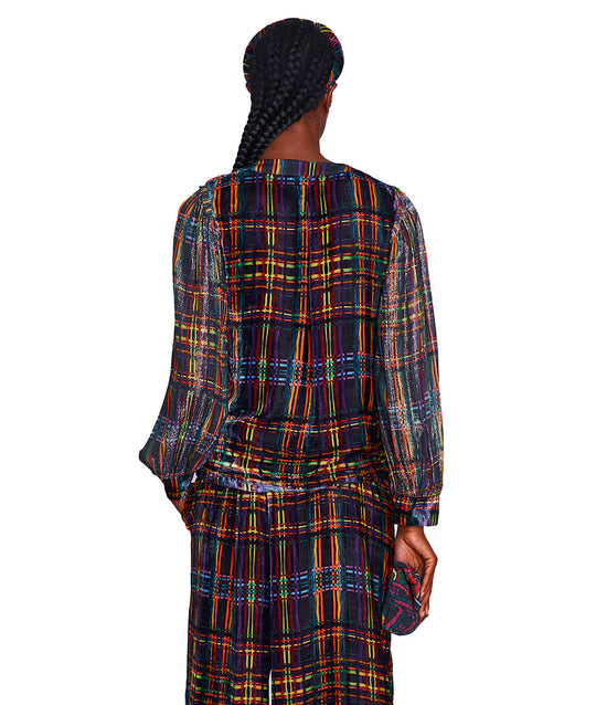 Leila Plaid Silk Velvet Blouse