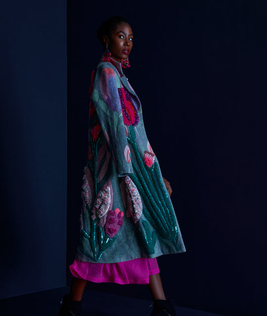 Hand Embroidered Printed Wool Jacket