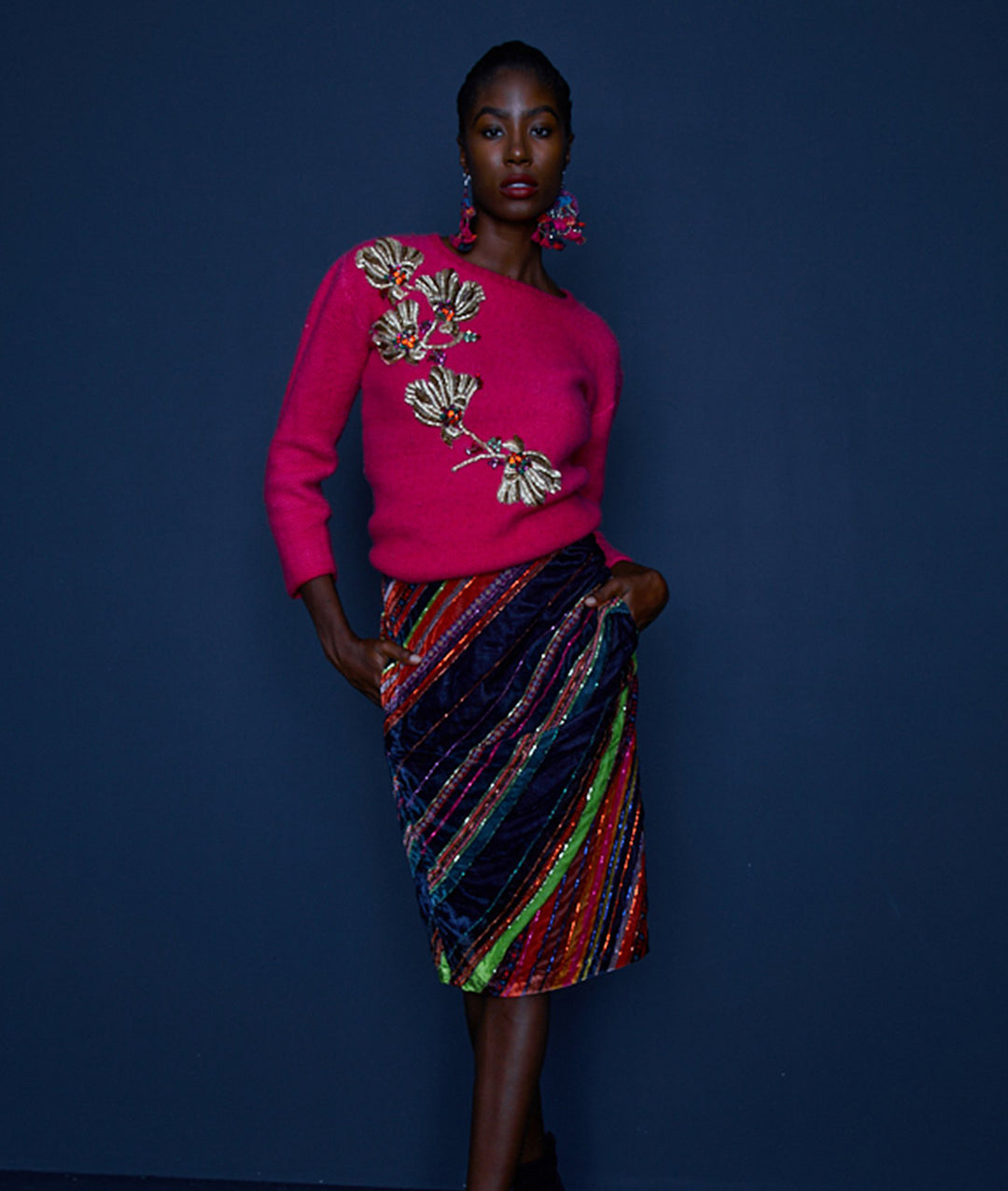 Rowena Silk Velvet Striped Skirt