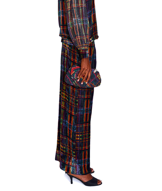 Leila Plaid Silk Velvet Pants