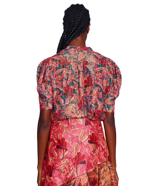 Metallic Silk Short Sleeve Blouse