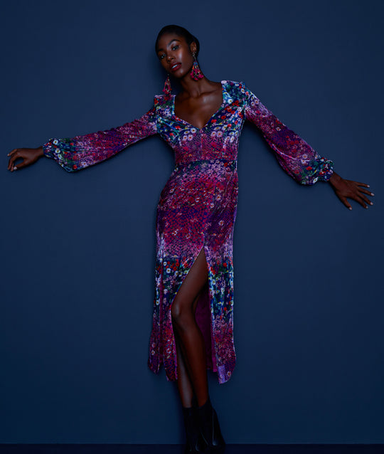 Snake Carnation Velvet Midi Dress
