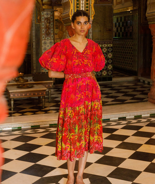 Nalini Puff Sleeve Midi Dress