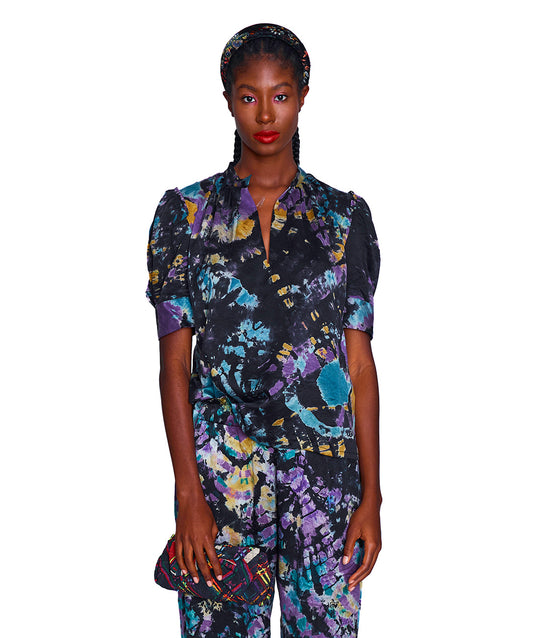 Eula Silk Satin Tie-Dye Blouse
