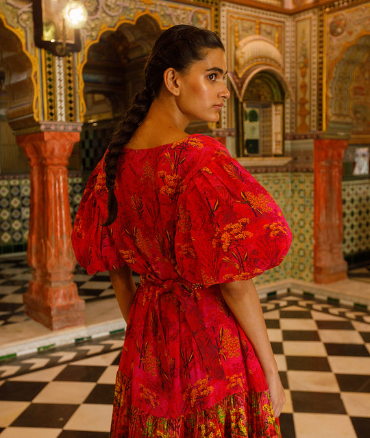 Nalini Puff Sleeve Midi Dress