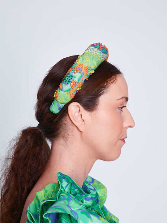 Delphinium Embroidered Headband