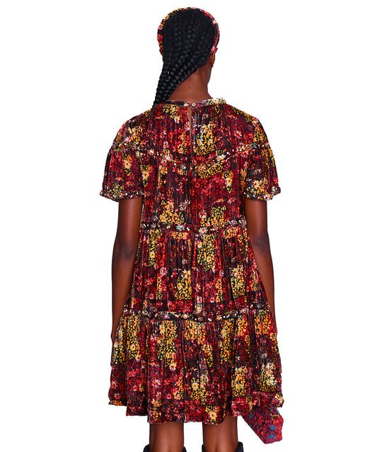 Lydia Silk Velvet Tiered Mini Dress