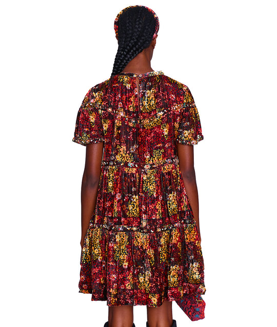 Lydia Silk Velvet Tiered Mini Dress