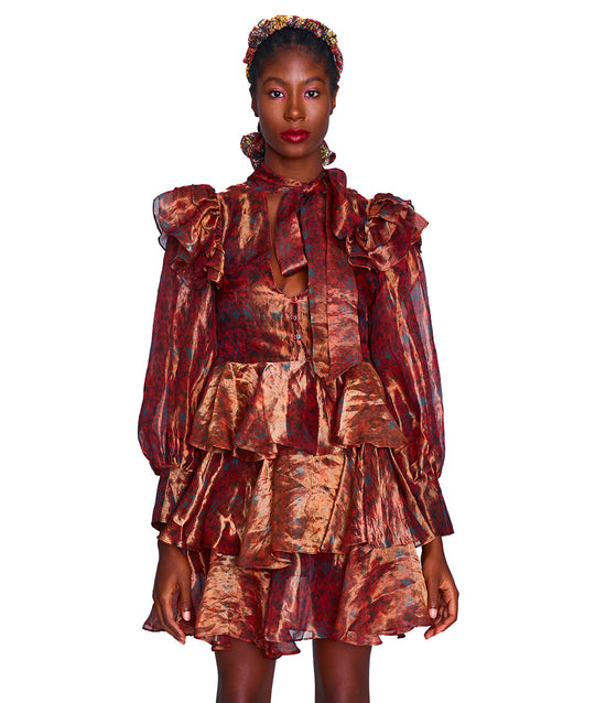 Leda Ruffled Tiered Silk Mini Dress