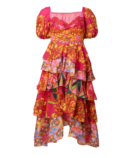 Recycled Cotton Rose Tiered Dress