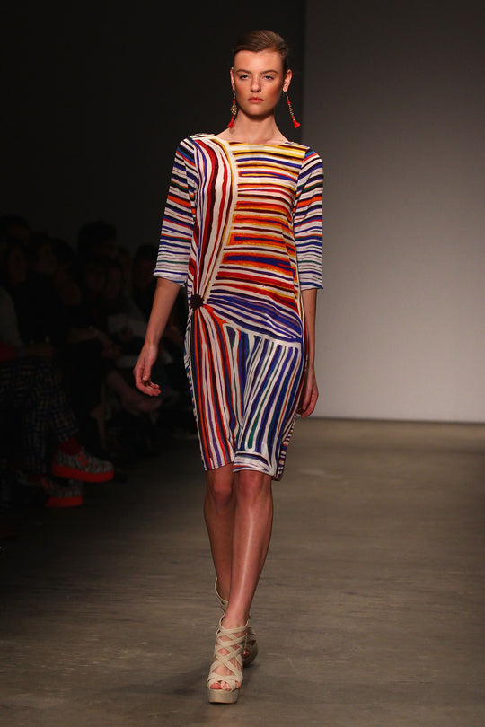 Indigenous Print Stripe Midi  Dress