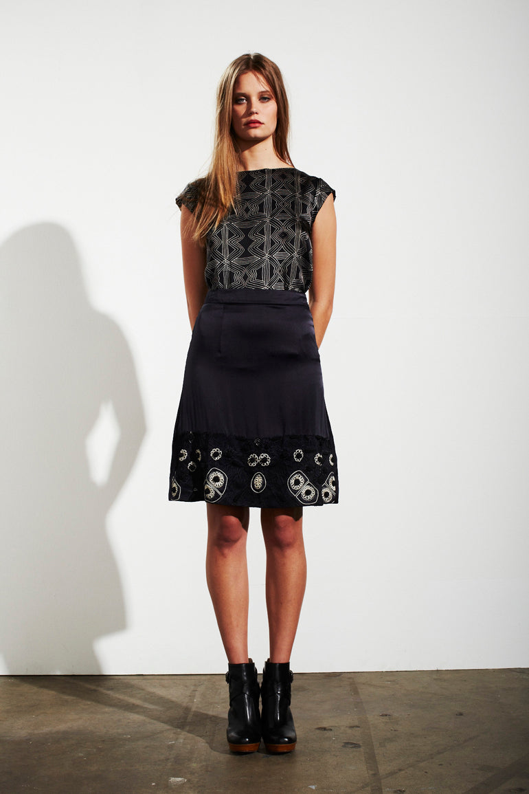 Indigenous Solid Black Hand Embroidered Skirt