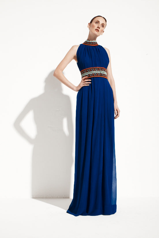 Indigenous Blue  Solid Embroidered Printed Dress