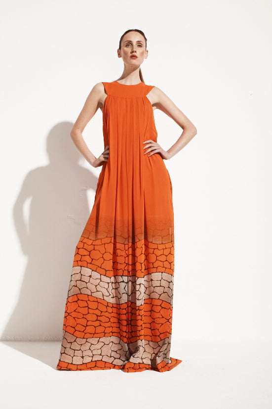Indigenous Orange Printed Halter Neck Dress
