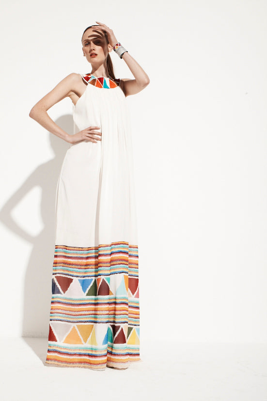 Indigenous White Halter Long Dress