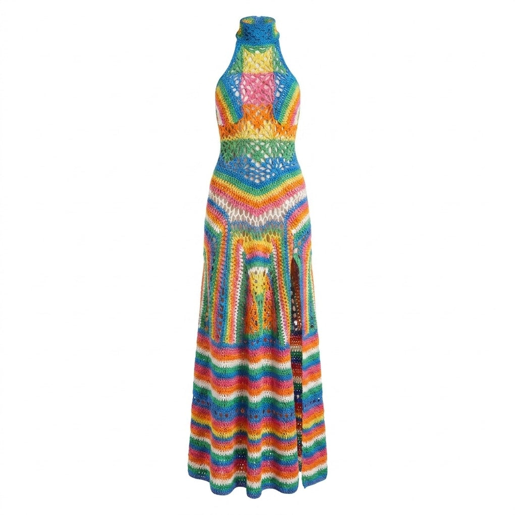 crochet striped maxi dress Kandy Crochet Maxi Dress Stripe Blue Multi