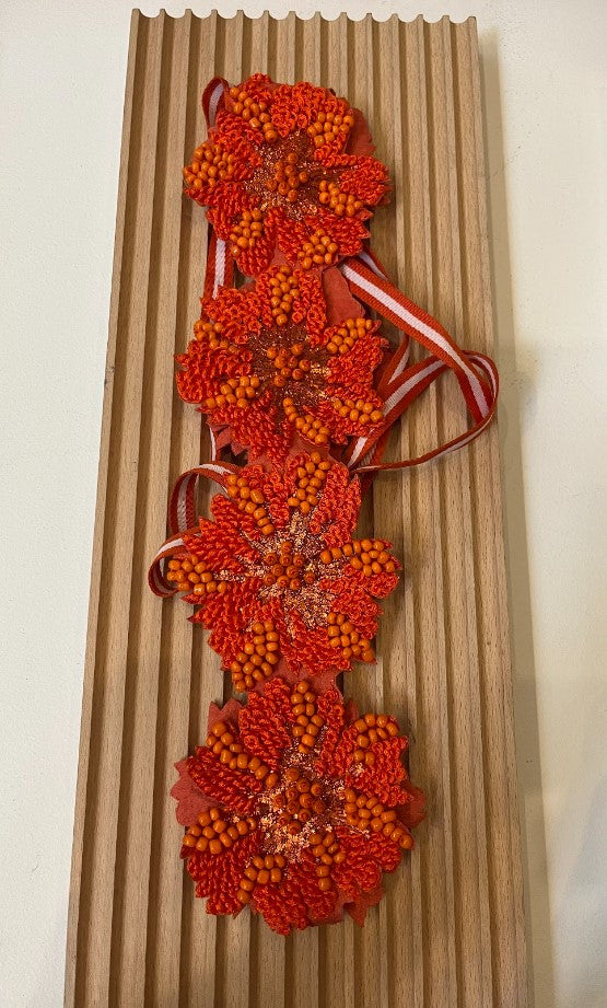 Hand Embroidered  Orange Floral Belt