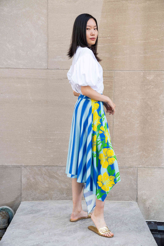 Silk Floral Printed Asymmetric Skirt