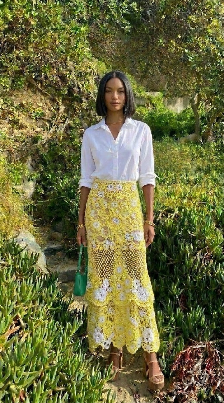 Atelier Refugee Floral Lace Midi Skirt