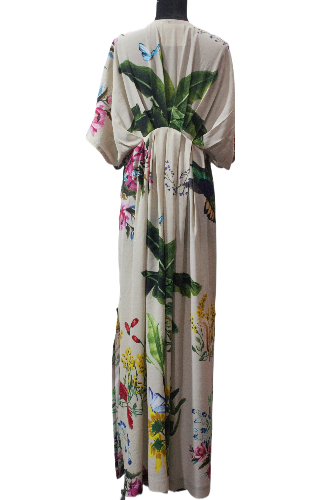 Hand Embroidered Printed Silk Crepe Kaftan Dress