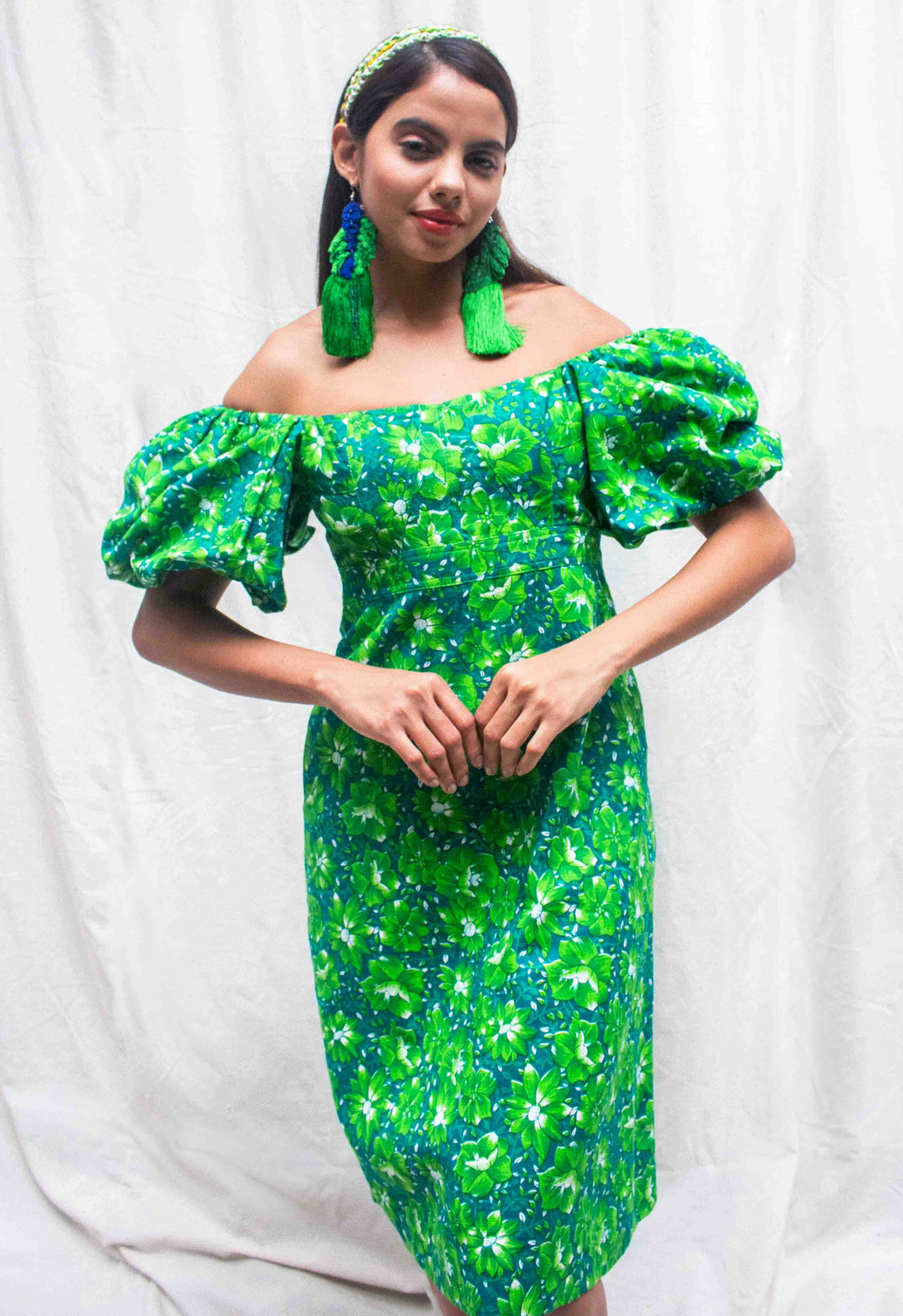 Hand Woven Cotton Forest Green Mini Dress