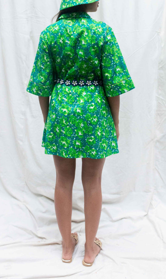 Hand Woven Cotton Forest Green Shirt Dress