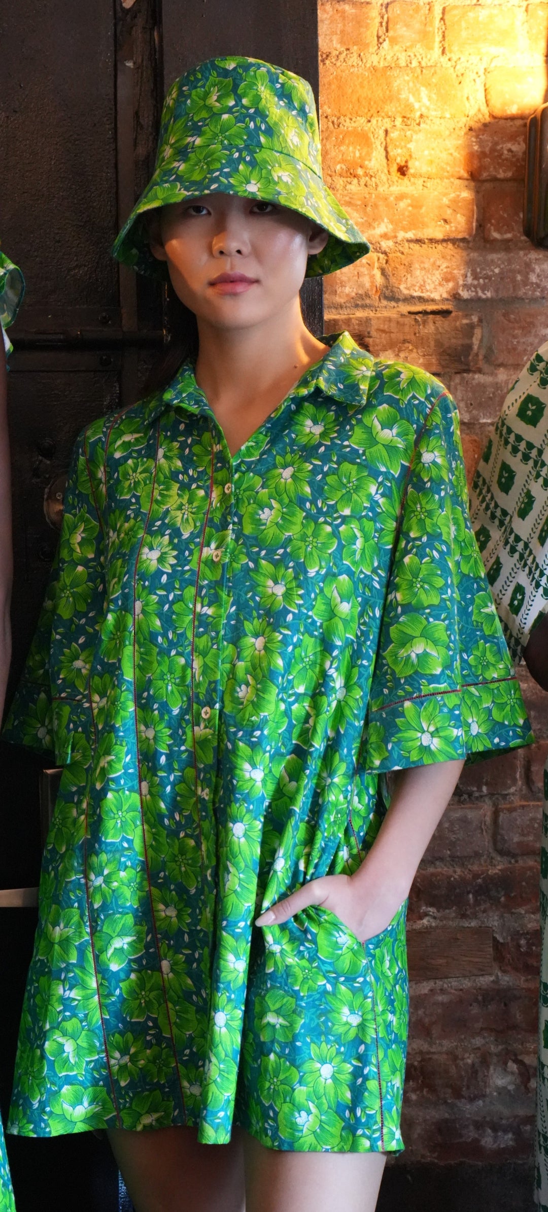 Hand Woven Cotton Forest Green Shirt Dress