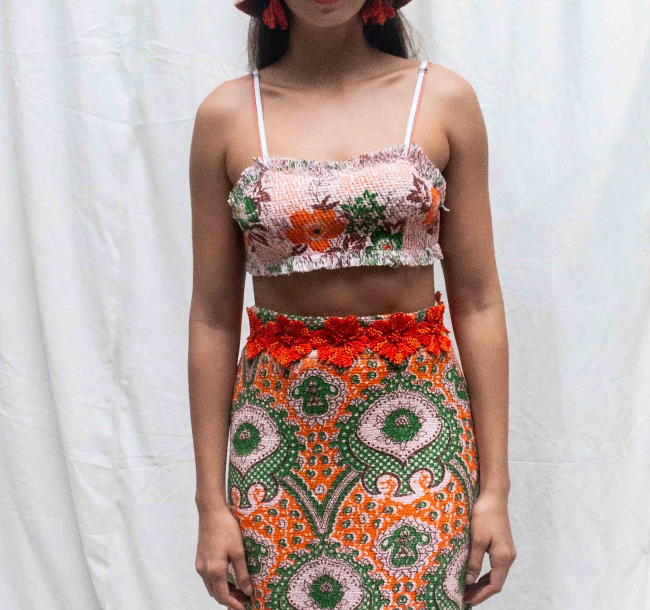 Hand Woven Printed Cotton  Tie Up Bralette Top