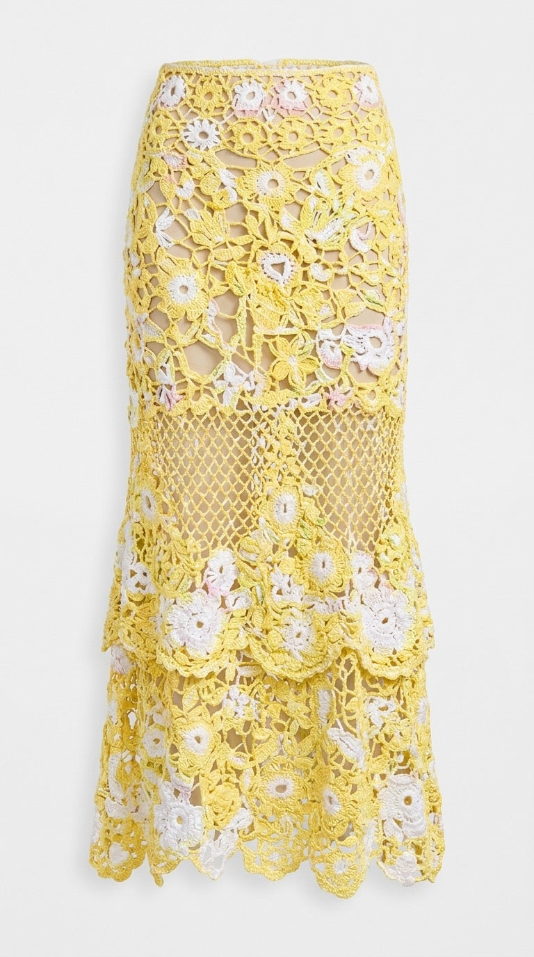 Atelier Refugee Floral Lace Midi Skirt