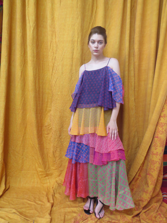 Metallic Silk Floral Multi Printed Gown