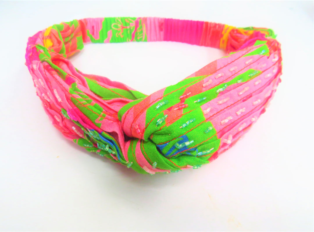 Multi Printed Hand Beaded Twisted Headband