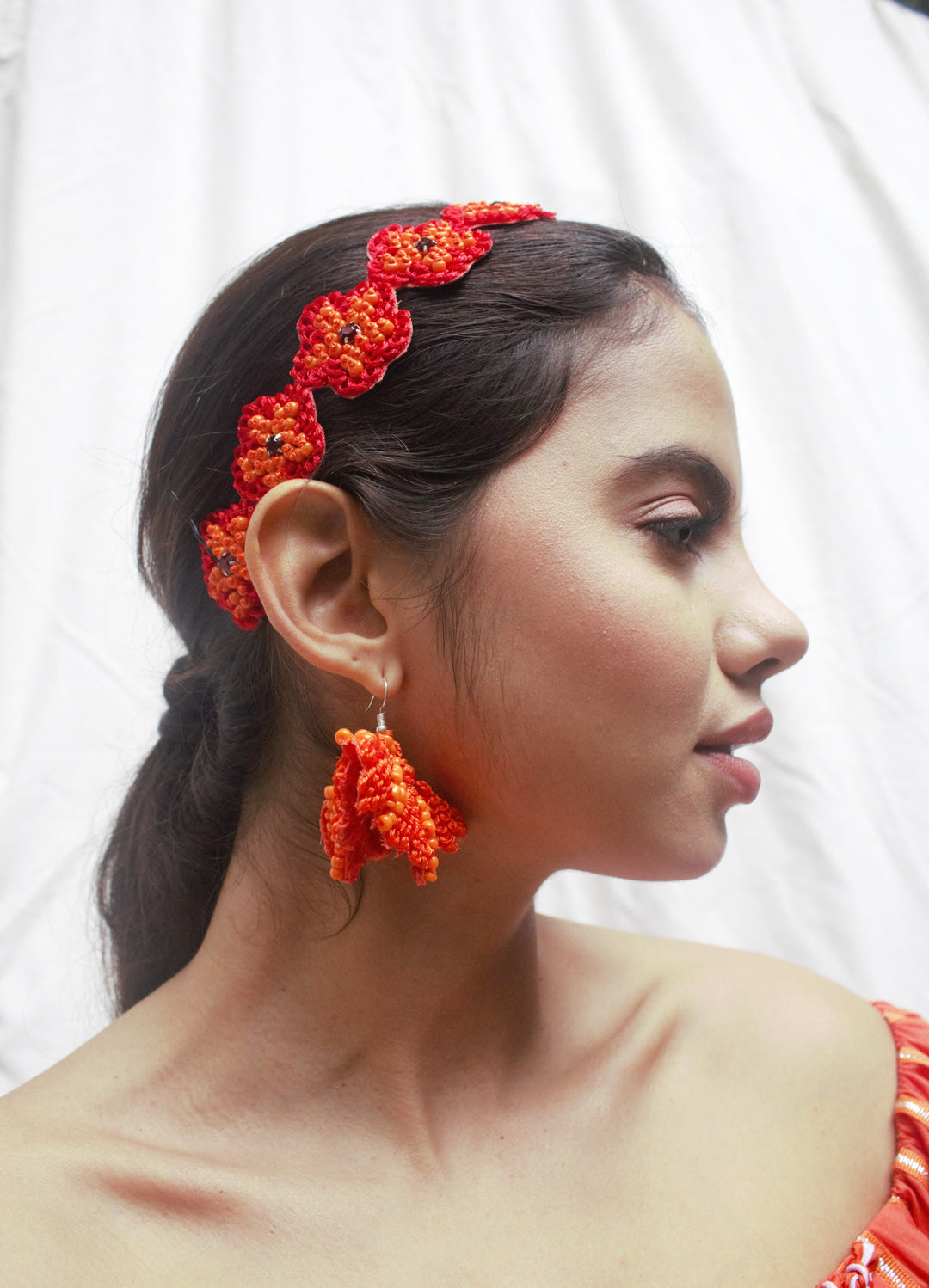 Hand Embroidered Floral Ear Earings