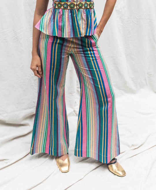 Linen Printed Stripe Pants | Roopa Pemmaraju