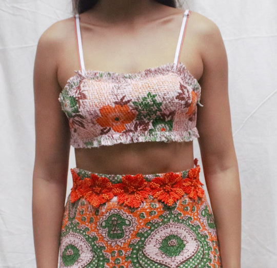 Hand Embroidered  Orange Floral Belt