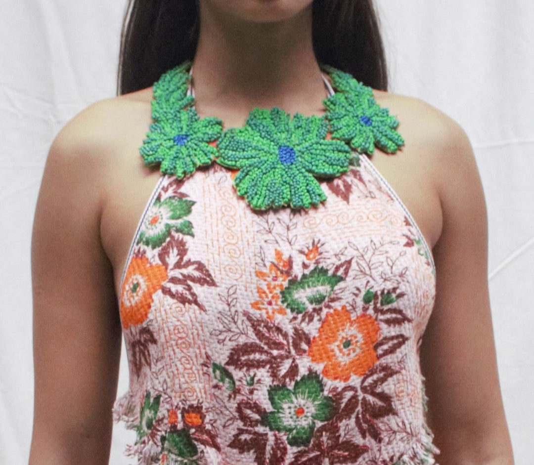 Hand Embroidered Green Floral Neck Piece