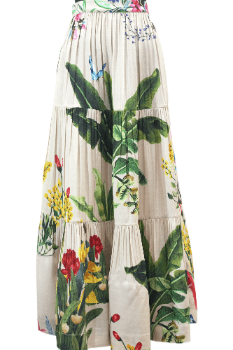 Tiered Silk Crepe Printed Skirt