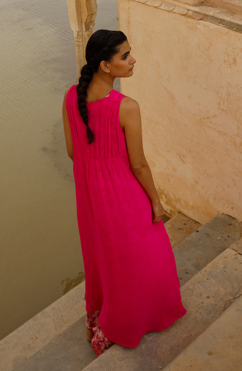 Pink Print Zardozi Work Long Party Dress | Buy Women Clothing