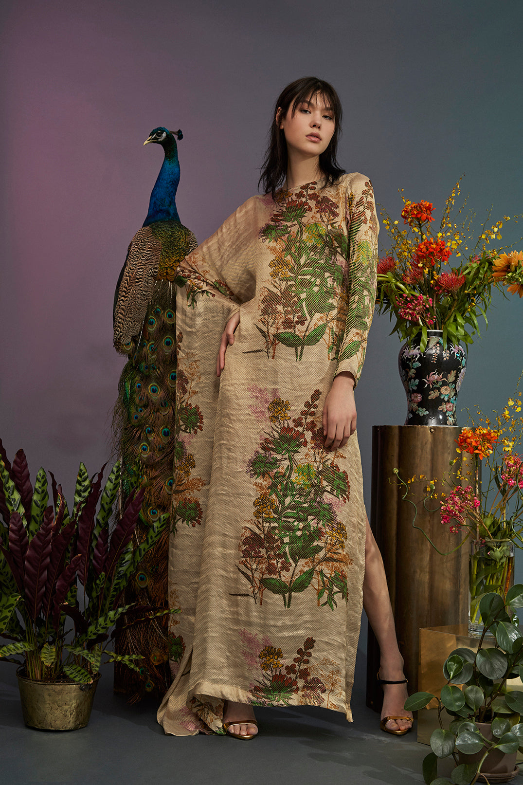 Indian Garden Gold Silk Gown – Roopa Pemmaraju