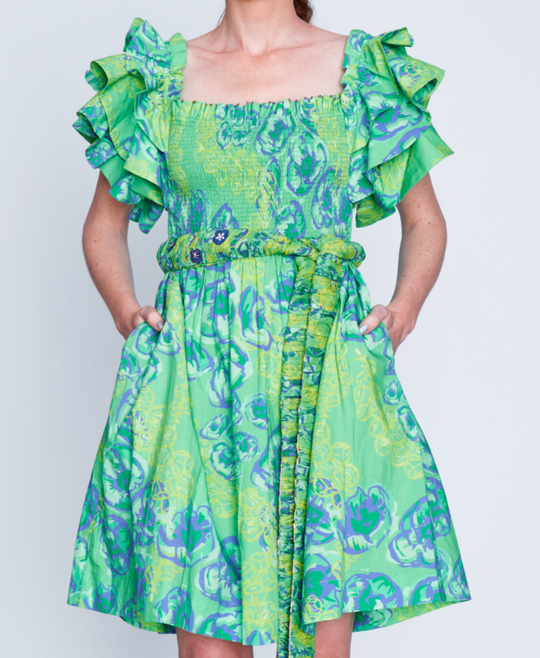 Green Paradise Smocked Mini Dress