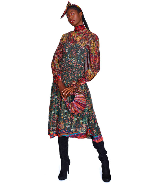 Fantasy Floral Silk Midi Dress