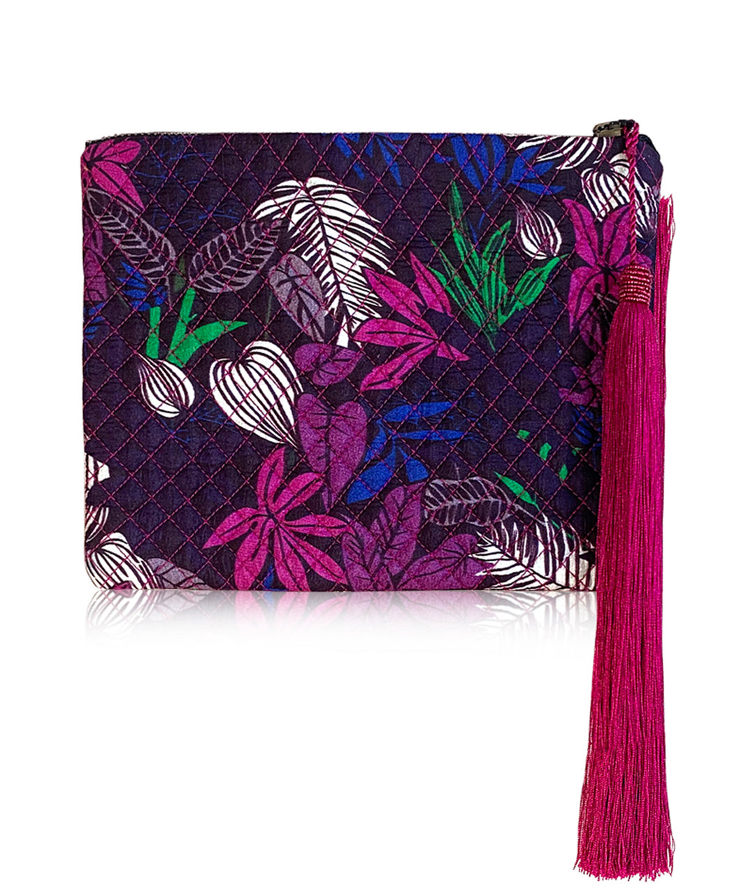 Silk Floral Print Pouch in Violet