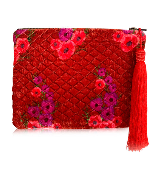Silk Cluster Flower Pouch in Red and Purple