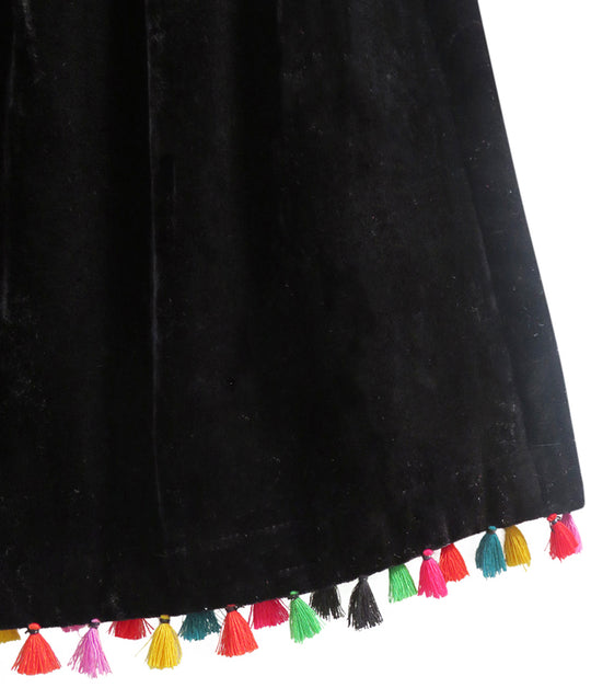 Children's Tassel Midi Silk Velvet Skirt