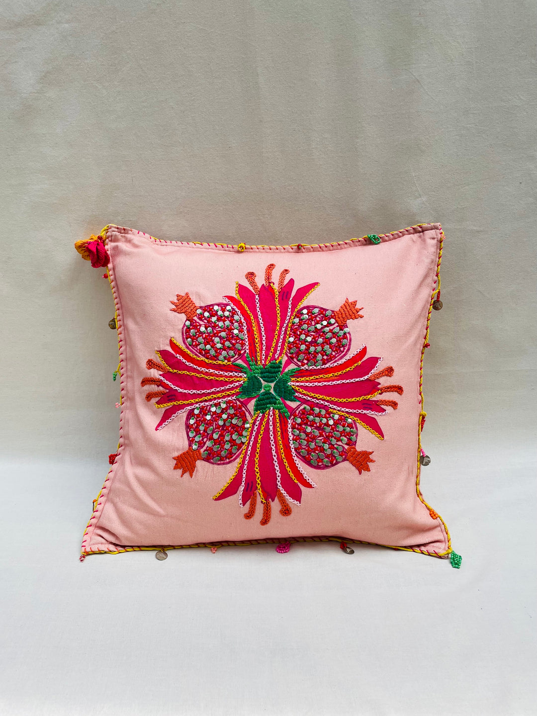 Hand-Embellished Pomegranate Throw Pillow Cover
