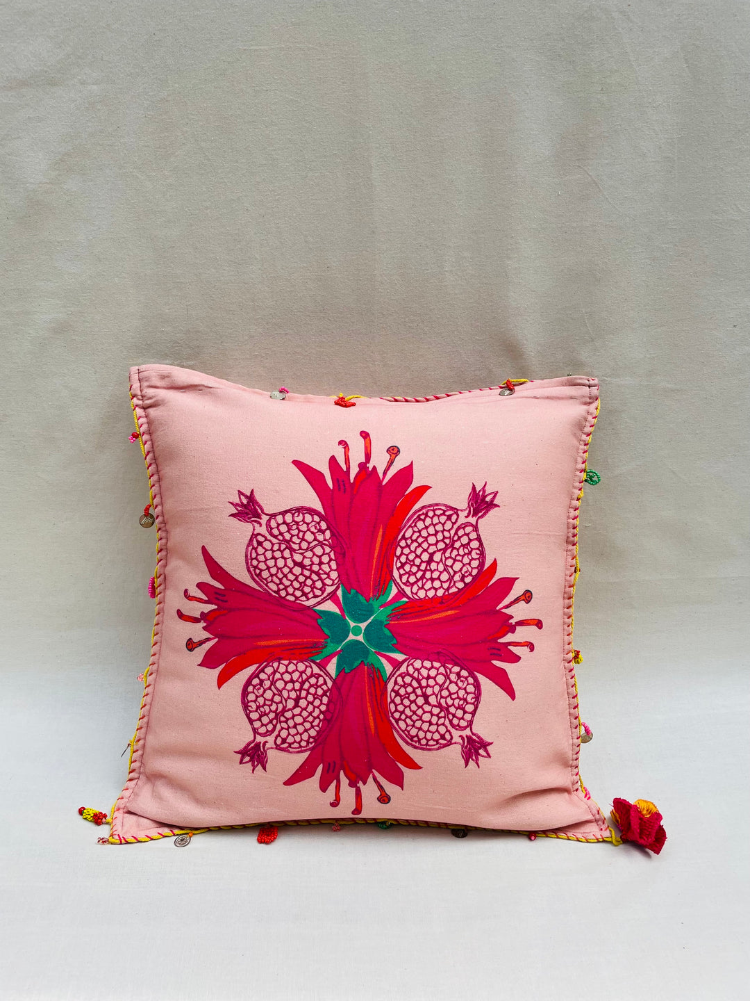 Hand-Embellished Pomegranate Throw Pillow Cover