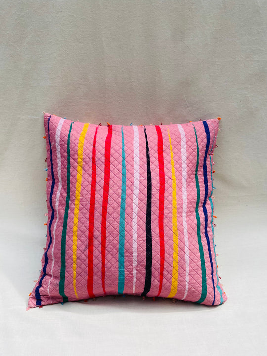 Quilted Stripe Hand-Beaded Throw Pillow Cover